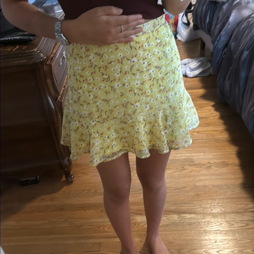 Yellow Cream Ruffled Skater Mini Skirt